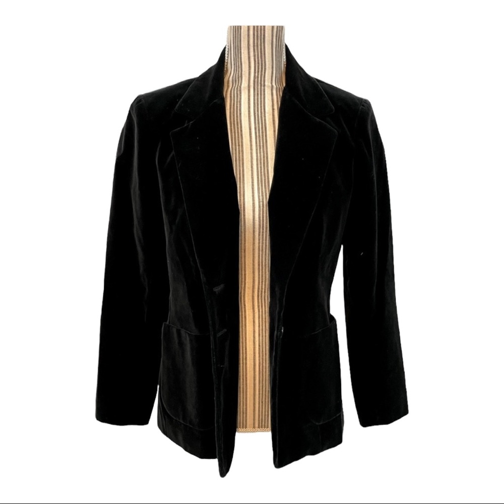 Vintage crushed velvet black blazer medium button front closure